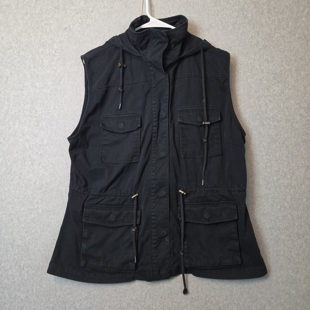 Forge Work Wear 100% Cotton Navy Hooded Snap Up Utility Vest Women's XL